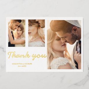 Modern white thank you 4 photo wedding invitation foil invitation