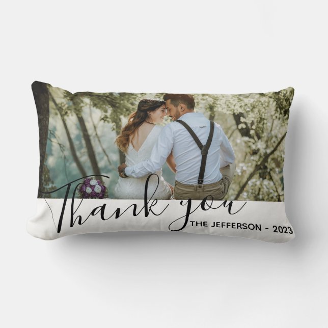 Modern White Thank You Wedding Photo Throw Pillow (Front)