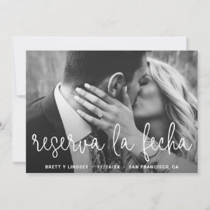 Modern White Thin Script Typography Photo Spanish Save The Date