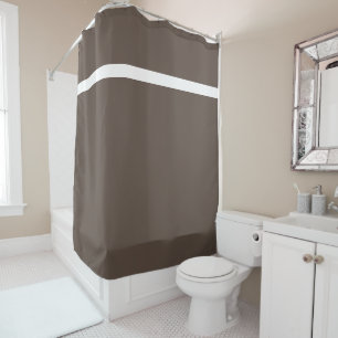 Modern White Top Accent Stripe On Medium Brown Shower Curtain