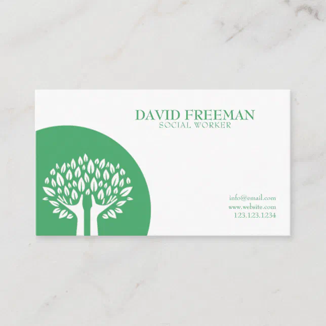 Modern White Tree Leaves Social Work Business Card 