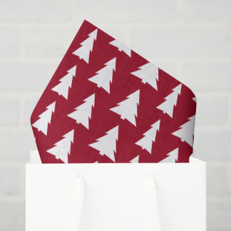 Modern White Trees on Maroon Christmas Pattern Tissue Paper