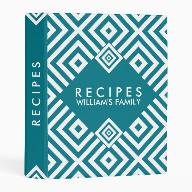 Modern White & Turquoise Geometric Pattern Mini Binder (Front/Spine)
