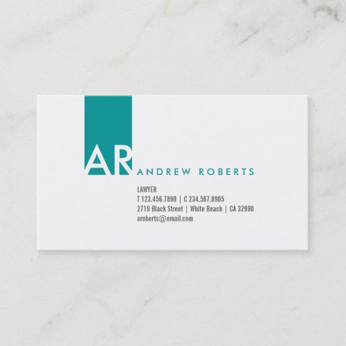 Modern White Turquoise Monogram Business Card