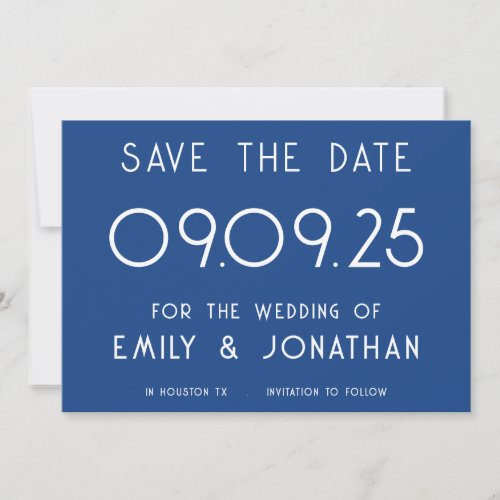 Modern White Typography Blue Wedding Save The Date
