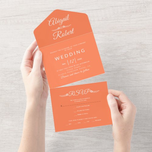 Modern white typography coral wedding  all in one invitation