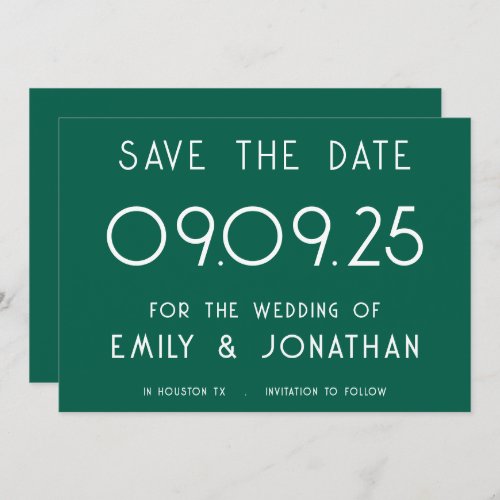 Modern White Typography Emerald Wedding Save The Date