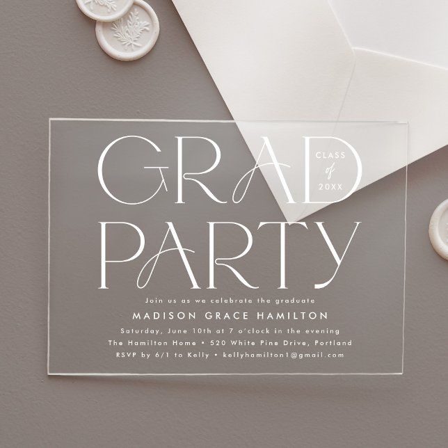 Modern White Typography Graduation Party Acrylic Invitations (Creator Uploaded)