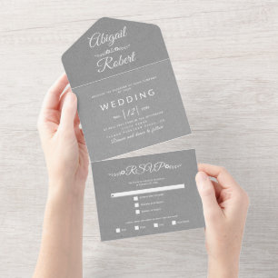 Modern white typography gray kraft paper wedding all in one invitation