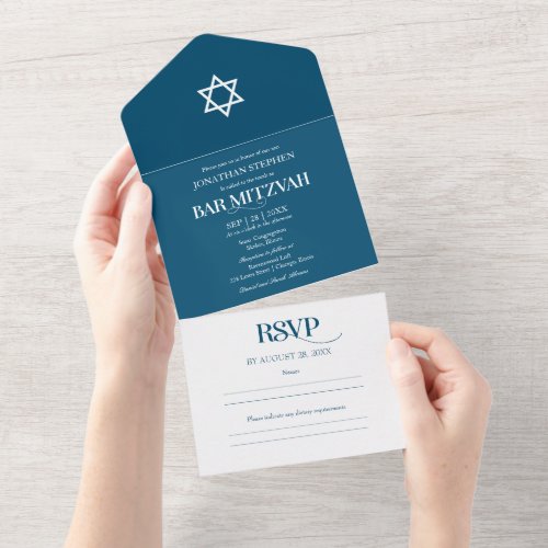 Modern White Typography On Blue Bar Mitzvah