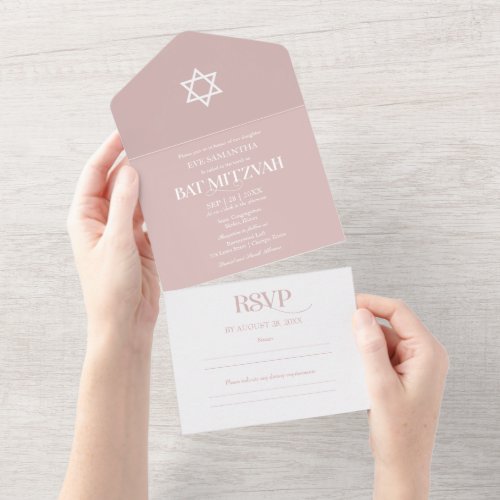 Modern White Typography On Blue Bat Mitzvah All In