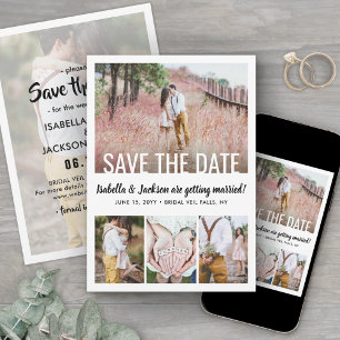 Modern White Typography Overlay Five Photo Wedding Save The Date