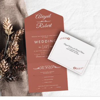 Modern White Typography Terracotta Fall Wedding   All In One Invitation by weddings_ at Zazzle