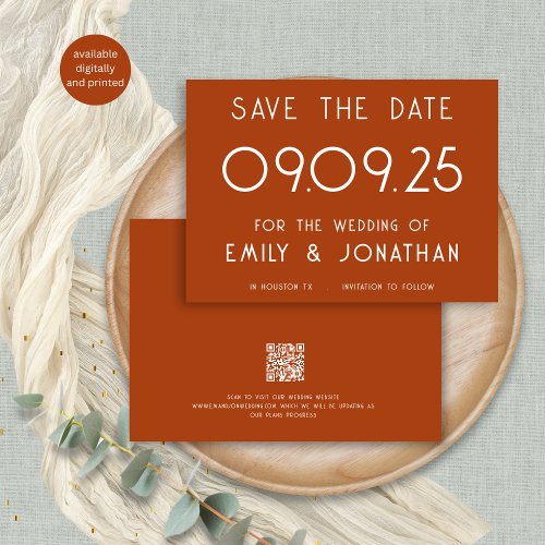 Modern White Typography Terracotta Wedding Save The Date