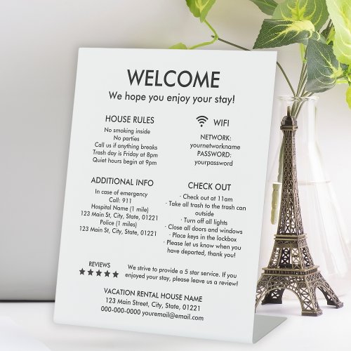 Modern White Vacation Rental House Welcome Pedestal Sign