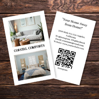 Modern White Vacation Rental QR Code Business Card