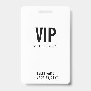 Modern White VIP All Access QR Code Event  Badge