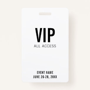 Modern White VIP All Access QR Code Event Badge