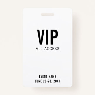Modern White VIP All Access QR Code Event Badge