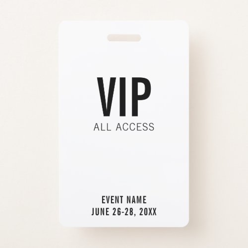 Modern White VIP All Access QR Code Event  Badge