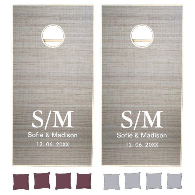 Modern White Washed Custom Wedding Monogram Cornho Cornhole Set (Set)