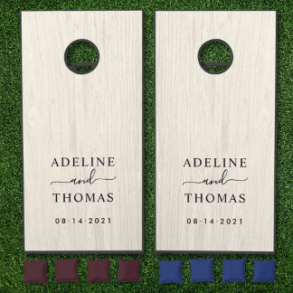 Modern White Washed Custom Wedding Monogram Cornhole Set