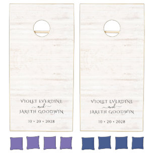 Modern White Washed Wood Custom Wedding Monogram  Cornhole Set