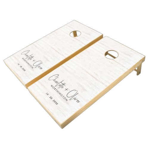 Modern White Washed Wood Custom Wedding Monogram Cornhole Set