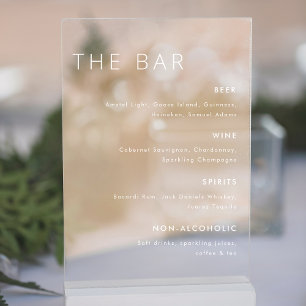 Modern White Wedding Bar Menu Acrylic Sign
