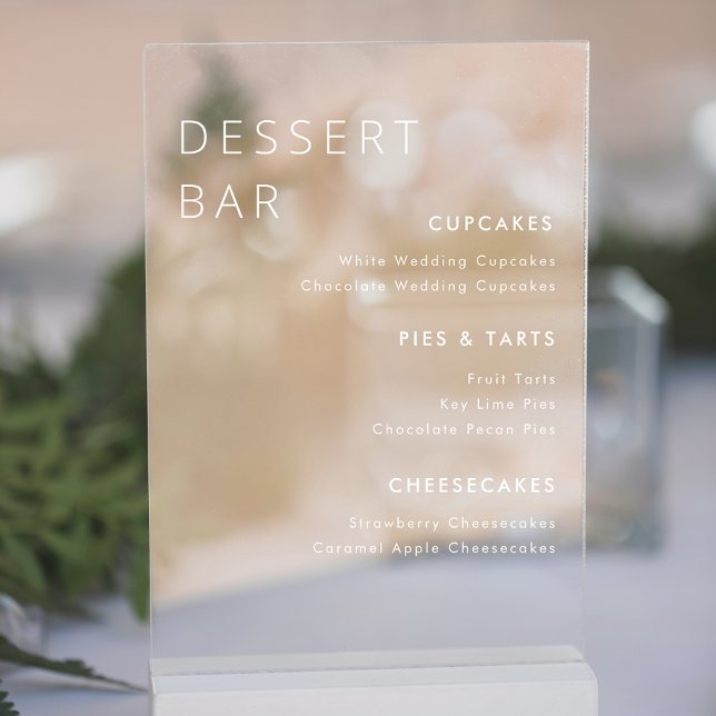 Modern White Wedding Dessert Bar Menu Acrylic Sign (Creator Uploaded)