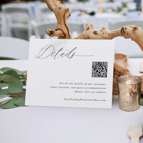 Modern White Wedding Details QR Code  Enclosure Card