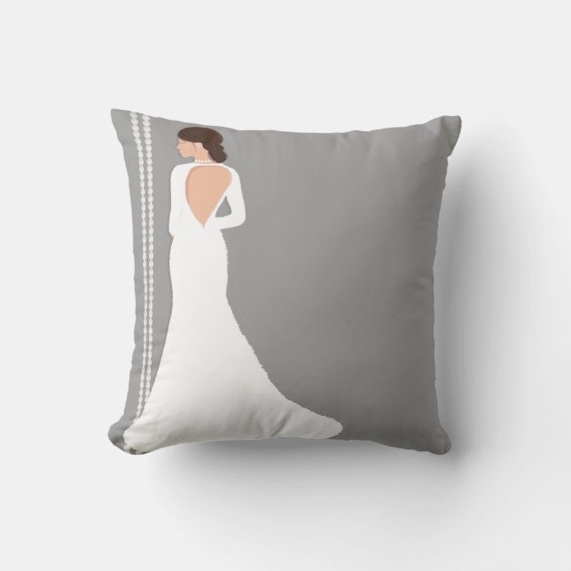 Modern White Wedding Dress Bling Bridal Shop Throw Pillow (Front)