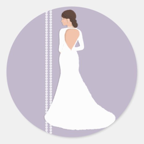 Modern White Wedding Dress  Bling Bridal Shower Classic Round Sticker