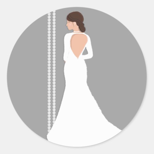 Modern White Wedding Dress Bling Bridal Shower Classic Round Sticker