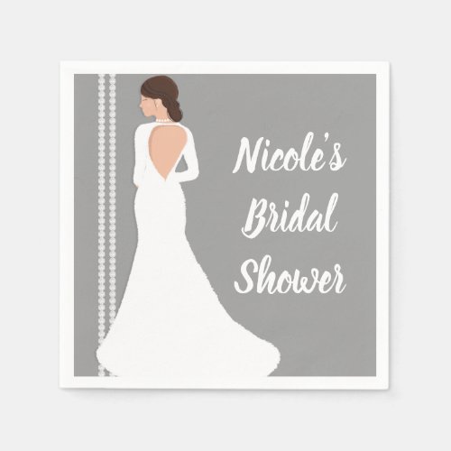Modern White Wedding Dress Bling Bridal Shower Napkins