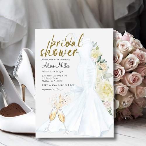 Modern White Wedding Dress Bridal Shower Invitation