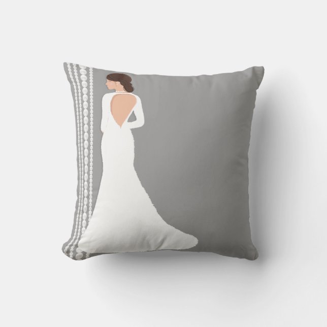 Modern White Wedding Dress & Pearls Bridal Shop Throw Pillow (Front)