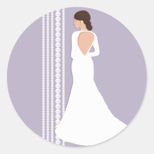 Modern White Wedding Dress  Pearls Bridal Shower Classic Round Sticker