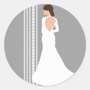 Modern White Wedding Dress & Pearls Bridal Shower Classic Round Sticker