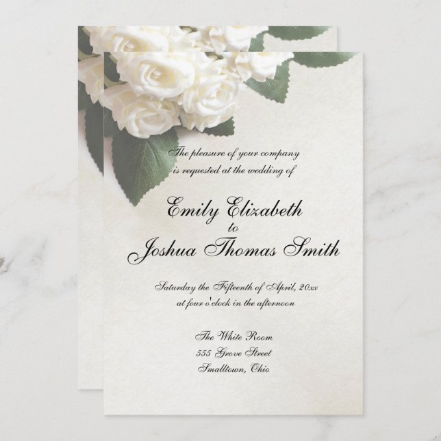 Modern White Wedding Invitations Customizable (Front/Back)