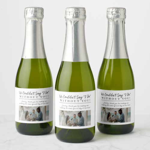 Modern White Wedding Officiant Gift with Photo Sparkling Wine Label
