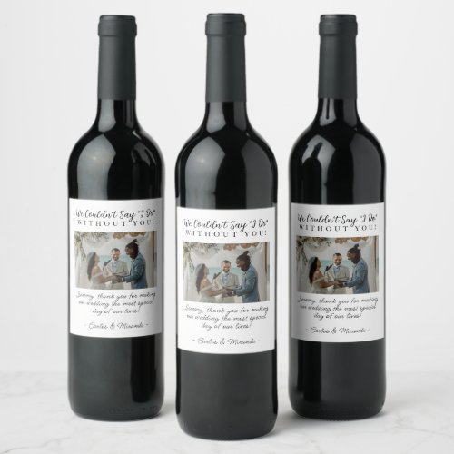 Modern White Wedding Officiant Gift with Photo Wine Label