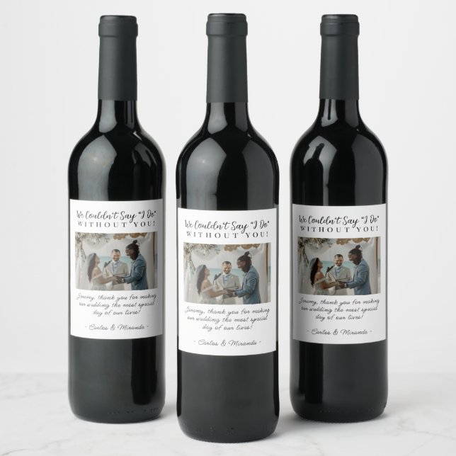 Modern White Wedding Officiant Gift with Photo Wine Label (Bottles)