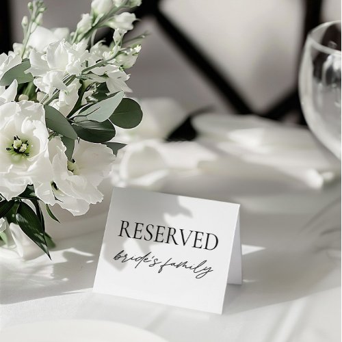 Modern White Wedding Reserved Table Tent Sign Invitation