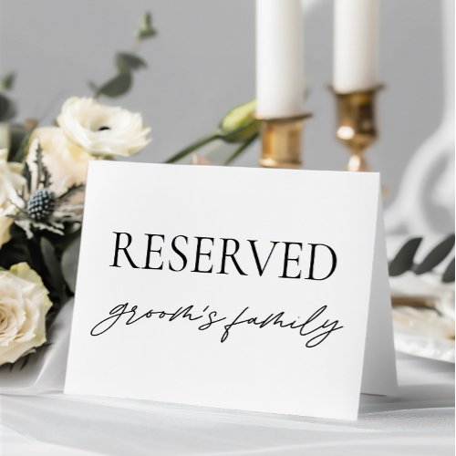 Modern White Wedding Reserved Table Tent Sign Invitation