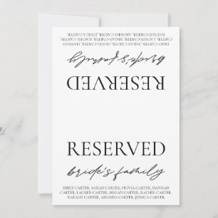 Modern White Wedding Reserved Table Tent Sign Invitation
