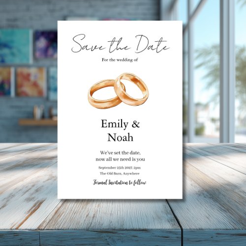 Modern White Wedding Rings Save The Date Card