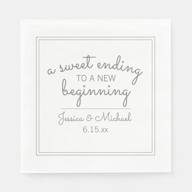 Modern White Wedding Sweet Ending New Beginn Napkins (Front)