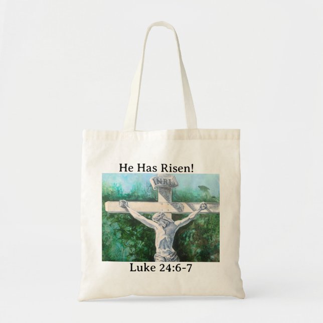  Modern White with Greens CROSS Painting Tote Bag (Front)