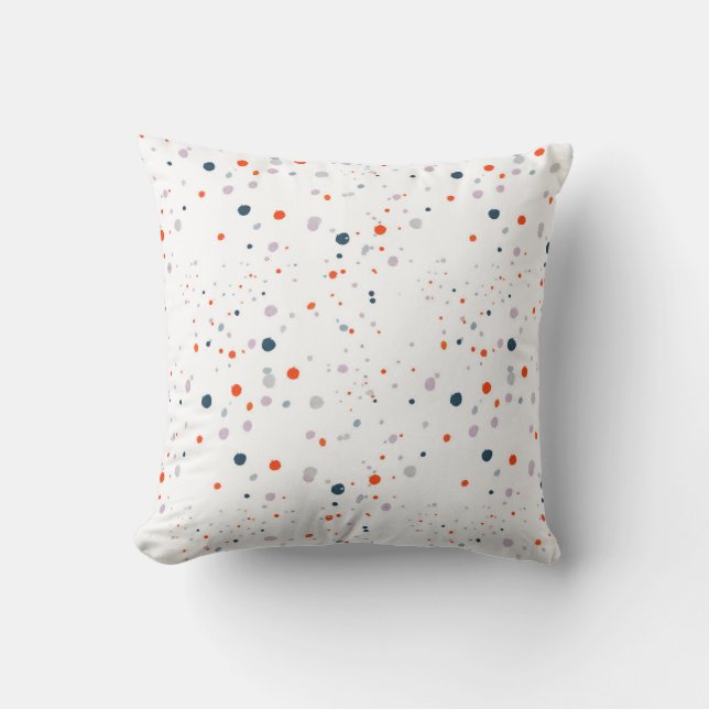 Modern white with orange, navy and grey dots throw pillow (Front)